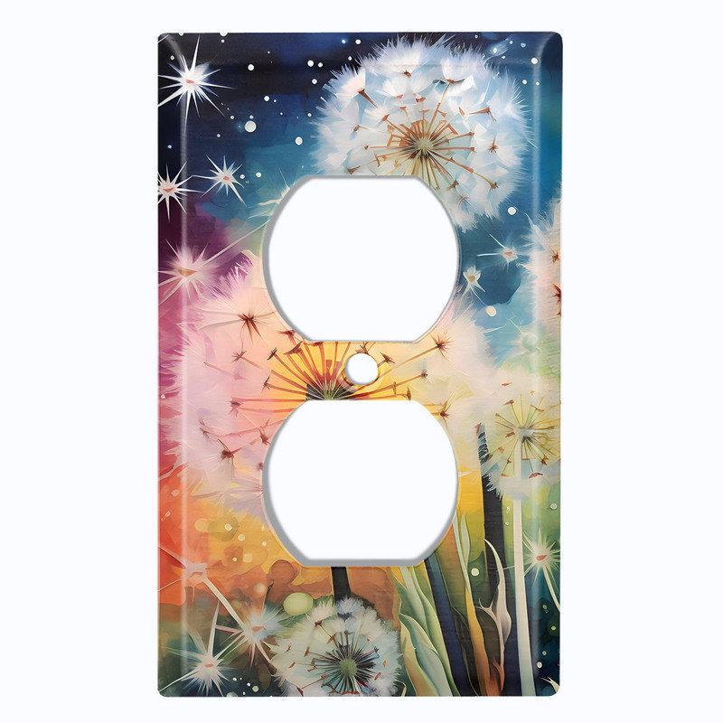 Couvercle de plaque d'interrupteur en métal; Rectangle 1 bande US standard - Pissenlits colorés, Prise double # 8