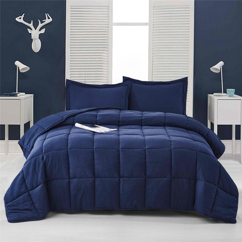 SALOMON Pre-washed Microfiber Reversible 3 Piece Comforter Set, Navy Blue, Queen Comforter + 2 Standard Shams