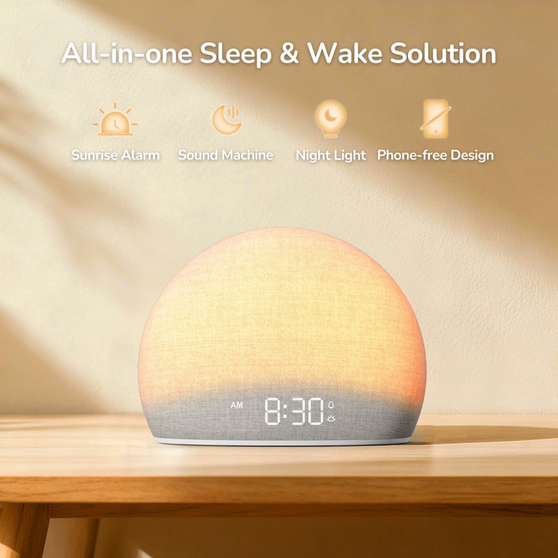 Réveil-matin Sunrise, machine à bruit blanc pour la chambre à coucher | Lumière de réveil naturelle avec sons d'alarme doux, 20 somnifères apaisants, affichage à intensité variable, conception sans écran