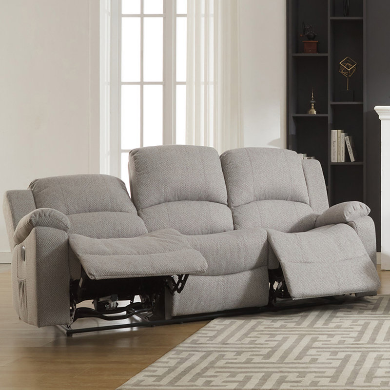 Aanvi 3 Seater Reclining Sofa, Light Grey Polyester Twill