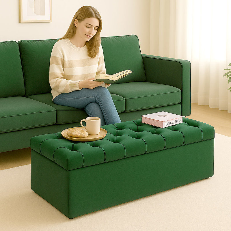 Chesterfield Ottoman Storage Box - Plush Velvet Blanket box - Shoe Bench - End of Bed Bench, 40cm H x 120cm W x 40cm D