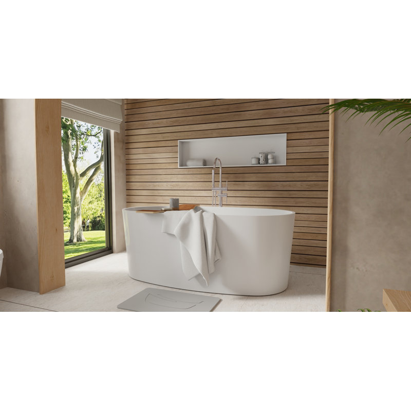 Baignoire autoportante en résine de trempage avec trop-plein et drain BW-08-G de 61 po x 31,5 po Badeloft, Blanc brillant