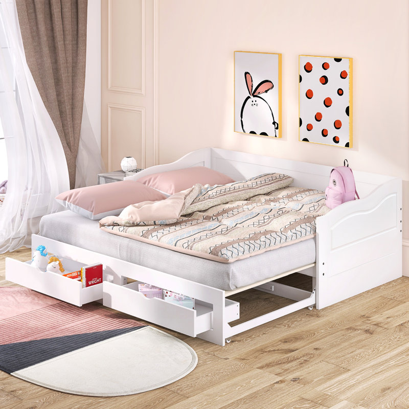 Budyoni Twin Daybed with Trundle and Drawers, White