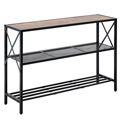 Table de console étroite, table de bout de 41,7 pouces derrière, table d'entrée longue à 3 niveaux et table de couloir mince, table de canapé étroite avec structure en métal, pour le hall d'entrée, le couloir, le salon et la chambre à coucher