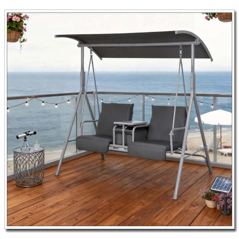 Outdoor Porch Swing with Canopy and Storage