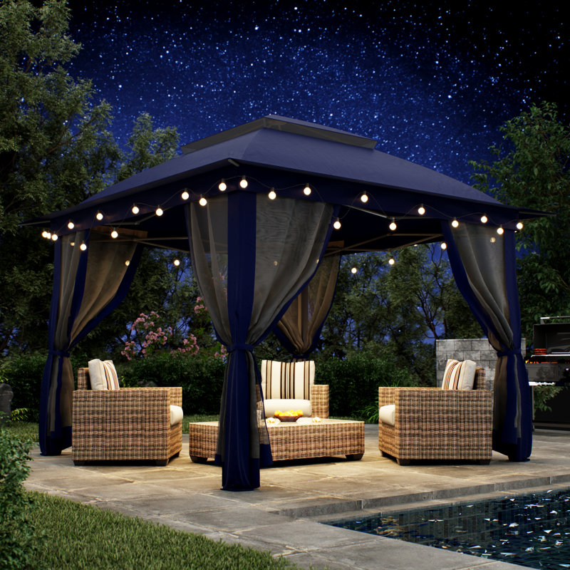 11x11ft Pop-Up Gazebo with Mosquito Netting, Water-Resistant Canopy, UV Protection & Sturdy Steel Frame, Portable Outdoor Gazebo with Carrying Bag for Patio, Backyard, Garden & Deck-Navy Blue