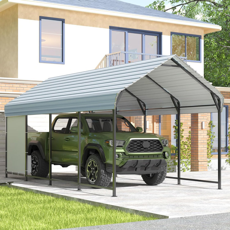 Gray 10' x 20' Heavy Duty Metal Carport with Peak Roof