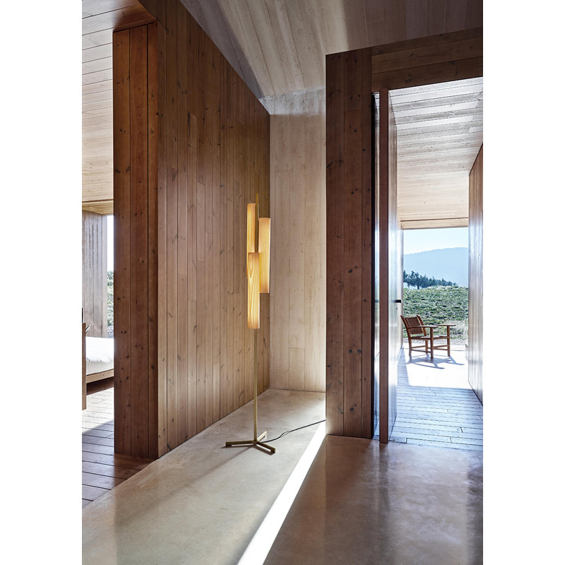 Black Note LED Floor Lamp, Natural Beech, Gold