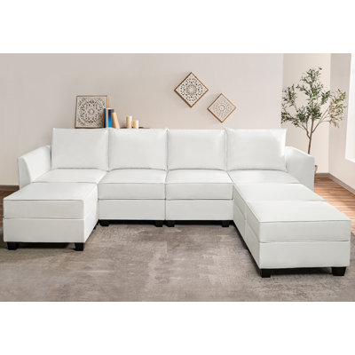 Rueban 4 - Piece Convertible U-Shaped Sectional Sofa with 3 Ottoman - Air Leather