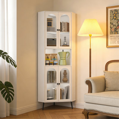 73''  Corner Cabinet, Metal Storage Cabinet with Doors and Adjustable Shelves, Corner Organizer Stylish Space-Saving Storage for Entryway, Bathroom,Bedroom,Dining Room, Living Room, Office(White)