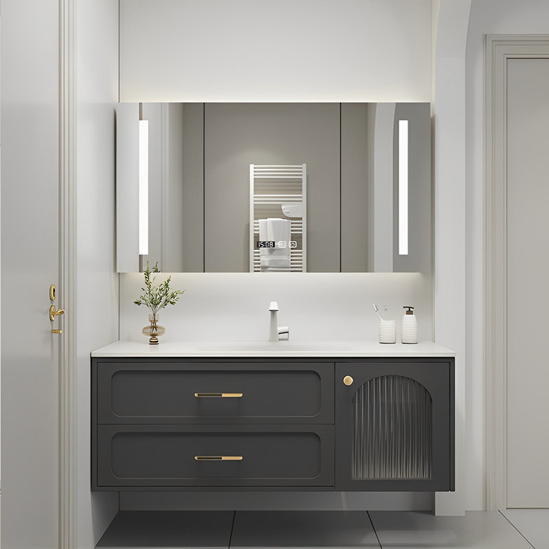 Simple exquisite bathroom cabinet, 47.24", Black
