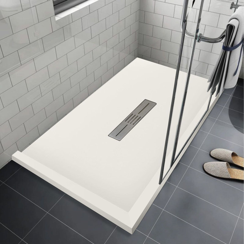 Transolid Trimslate 42-in Shower Base with Adjustable Double Threshold and Center Drain, Cameo
