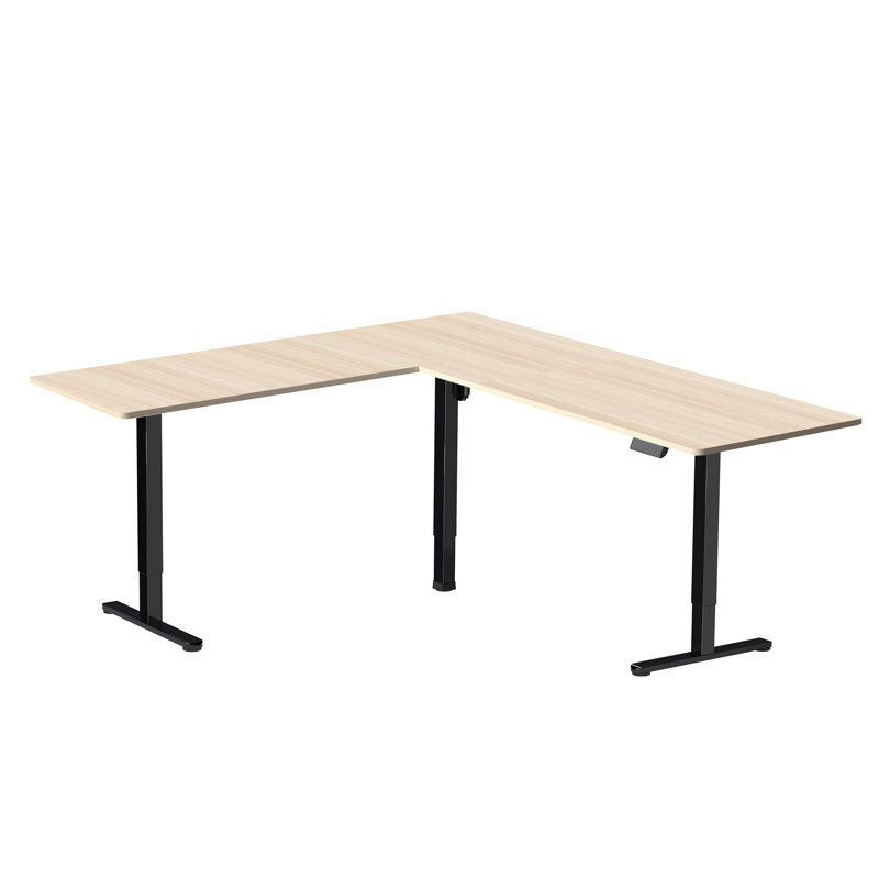 Adjustable Height Modular Steel Standing Desk, 74.8" W x 63" D, Light Wood/Black