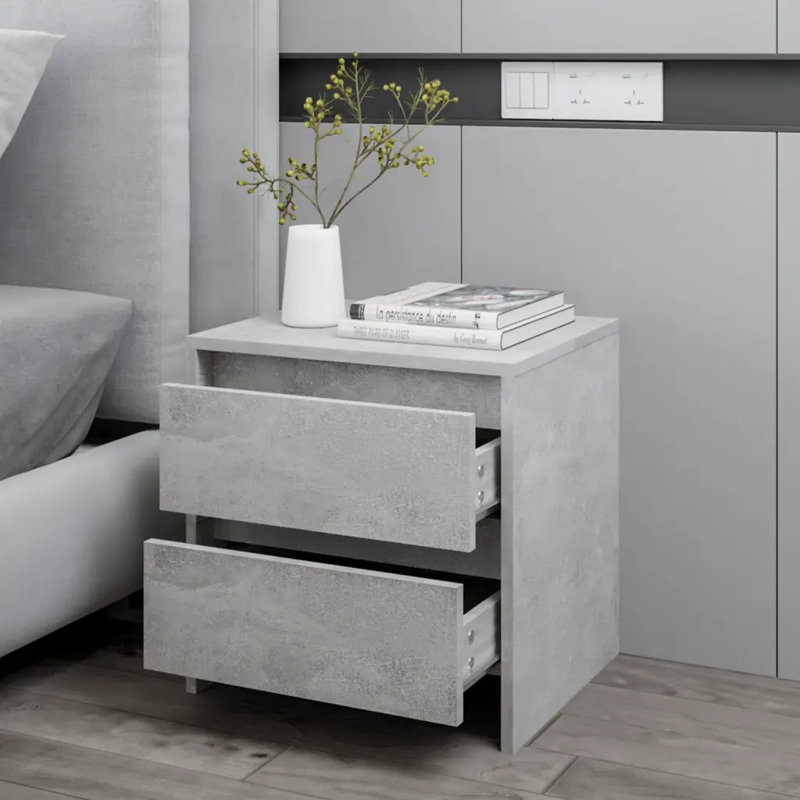 Georgan 45cm W Particle Board / Chipboard Bedside Table, Grey, Set of 2
