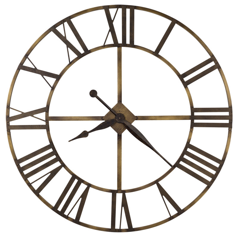Oversized Antique Brass Metal Wall Clock with Roman Numerals