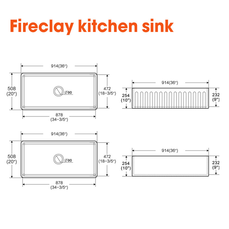 36'' L Single Bowl Fireclay Kitchen Sink