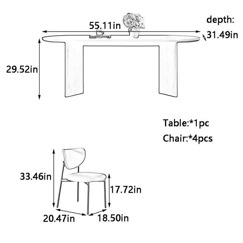 Ensemble de table de salle à manger et de chaises rétro, H 29,52 po x L 55,11 po x l 31,49 po