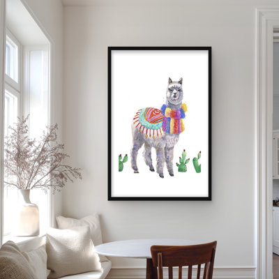 Lama traditionnel péruvien - chambre à coucher verte, impression encadrée