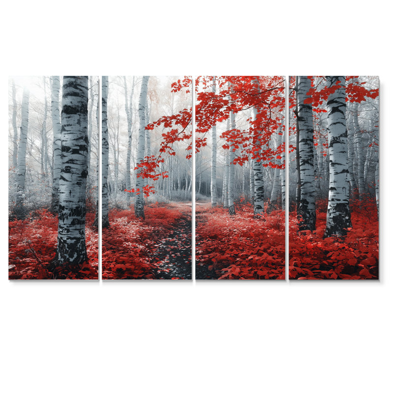 «Red Morning In Forest Panorama», ensemble d'art mural sur toile, H 32 po x l 64 po