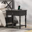 Ensemble de 2 tables de chevet en bois massif avec tiroir, tablette ouverte, 2 prises de courant, 1 port USB et 1 port Type-C-1796984697