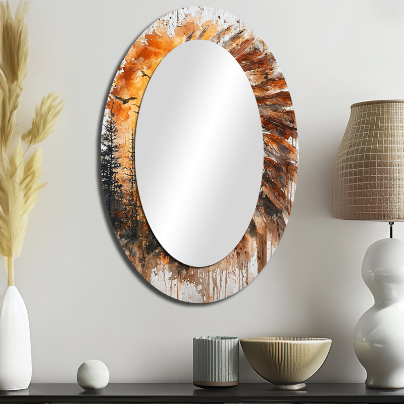 Native American Warrior Energy Of Forest II - Miroir décoratif en métal, 36 po x 24 po