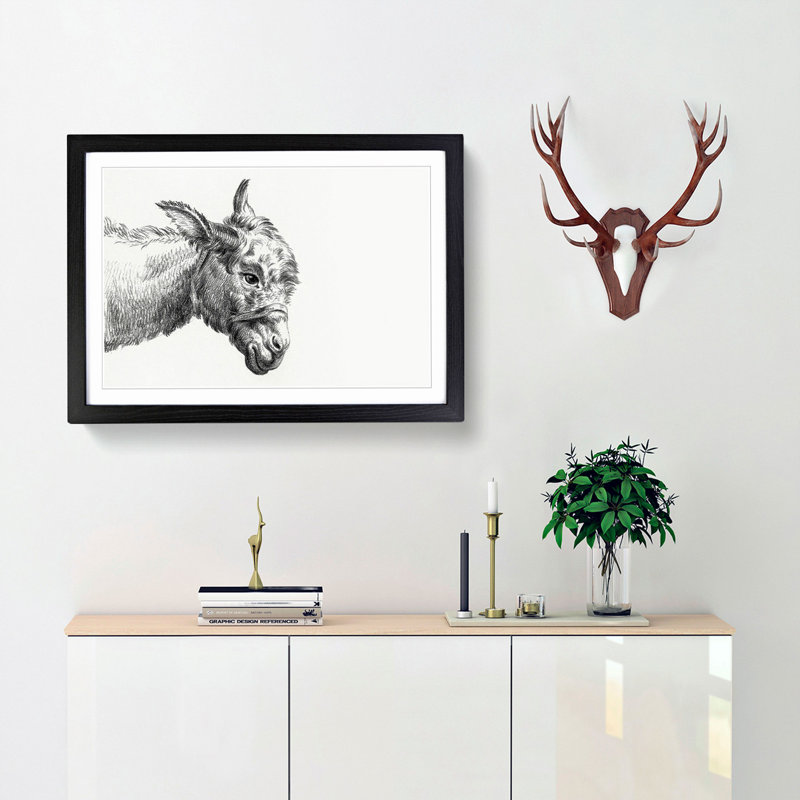 A Head of a Donkey by Jean Bernard - Framed Print, 24cm H x 33cm W x 2cm D, Black Framed