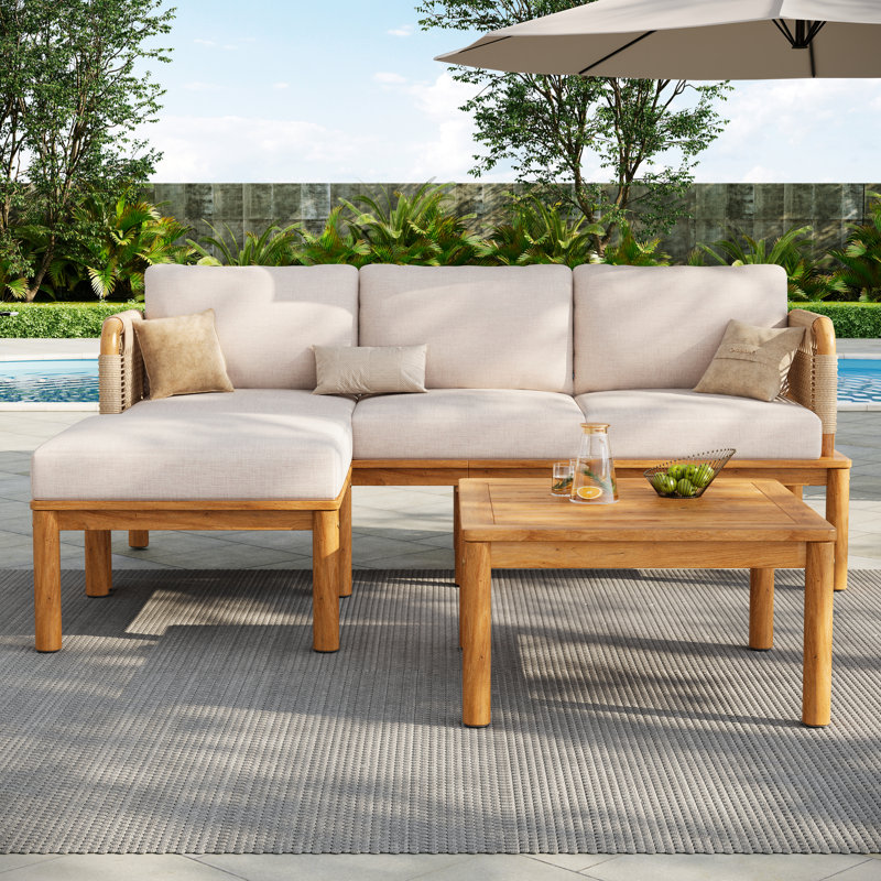 Lejon Outdoor 3-Piece Acacia Wood Rope Woven Conversation Set