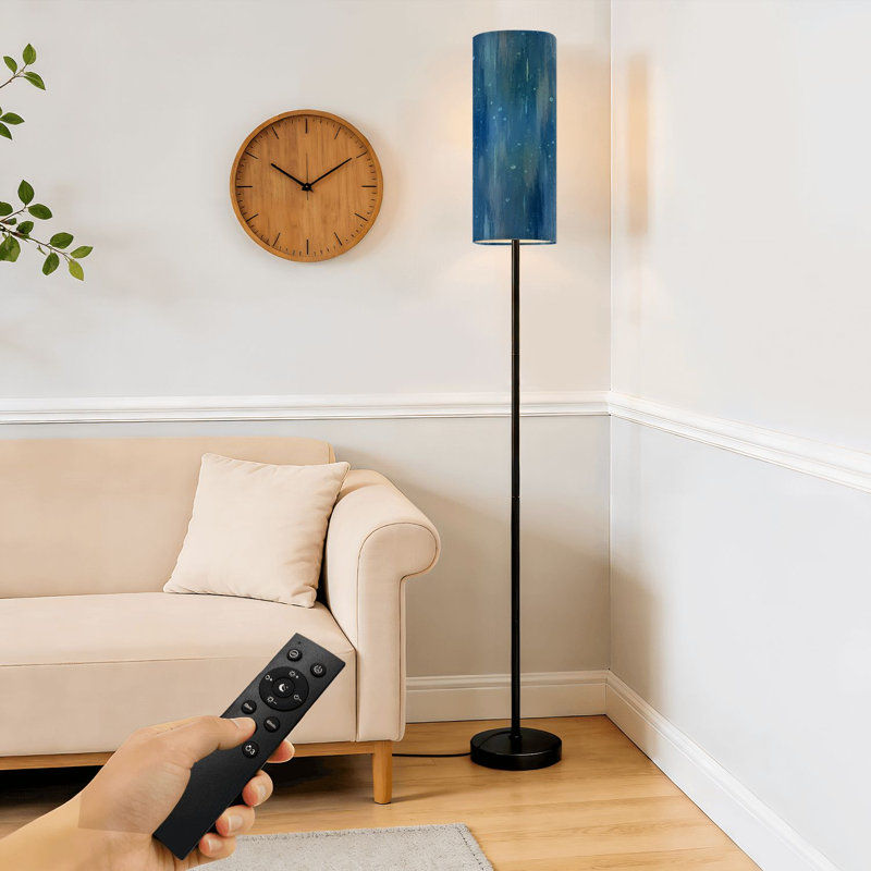  68.5" Standing Floor Lamp Abstract navy blue color Dimmable Metal Pole Lamp with Linen Lampshade LED Bulb Included
