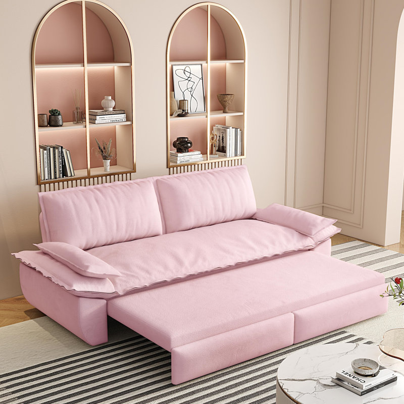 Causeuse, canapé-lit, canapé-lit convertible pour le salon, Velours rose