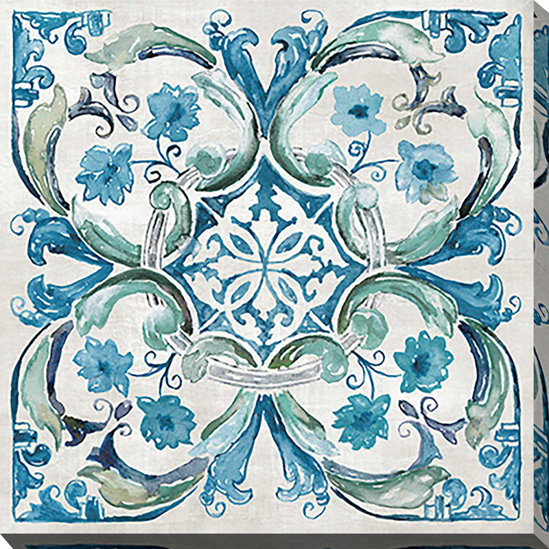 «Caribbean Tile I», reproduction de peinture à l'aquarelle, H 28 po x l 28 po x P 1,5 po, Toile tendue