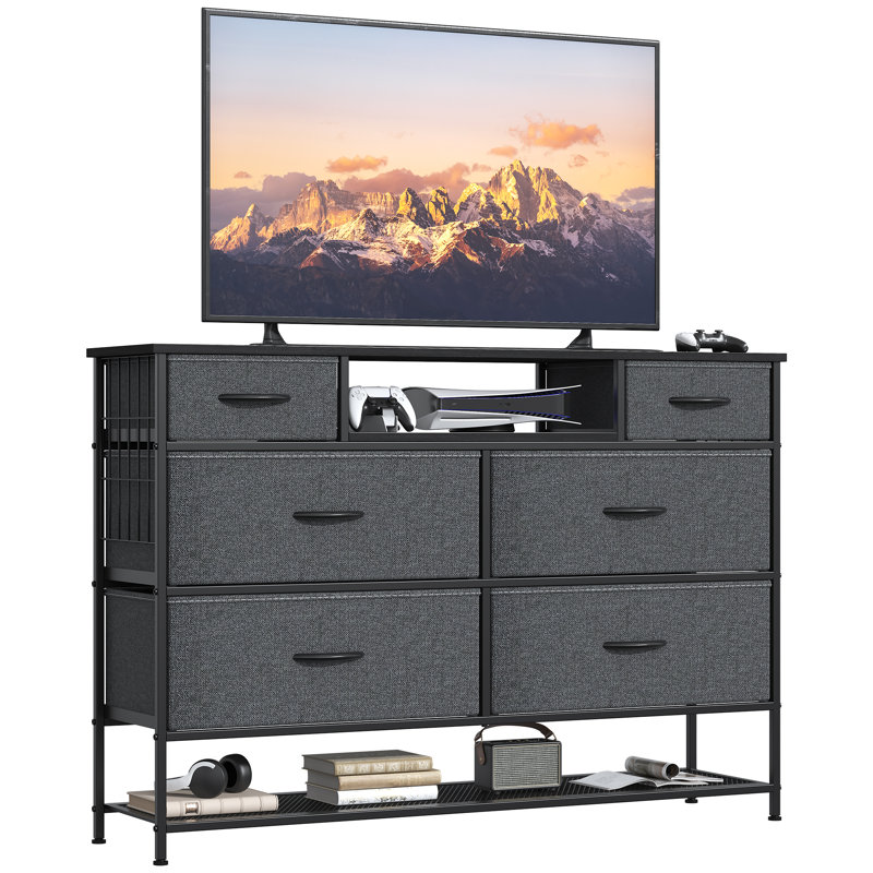 Metal 120cm W 6 - Drawer Chest of Drawers, Grey/Black