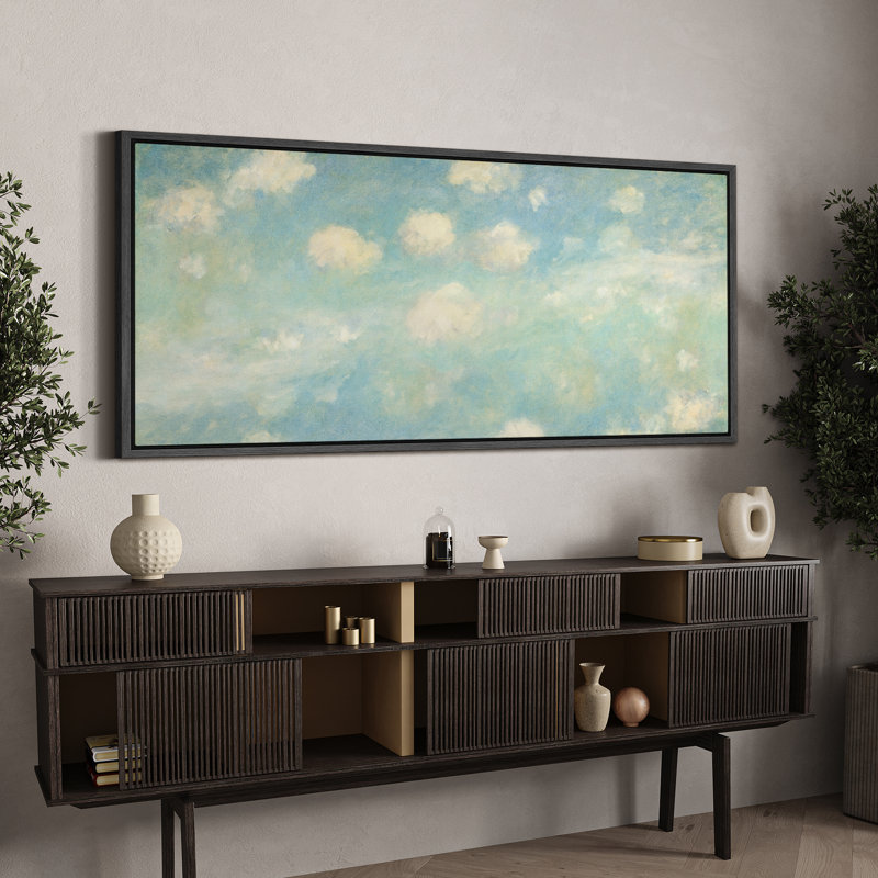 «Cloudscape Soft Blue Sky with Fluffy Clouds», reproduction sur toile, H 30 po x l 60 po, Noir, noir, noir, noir