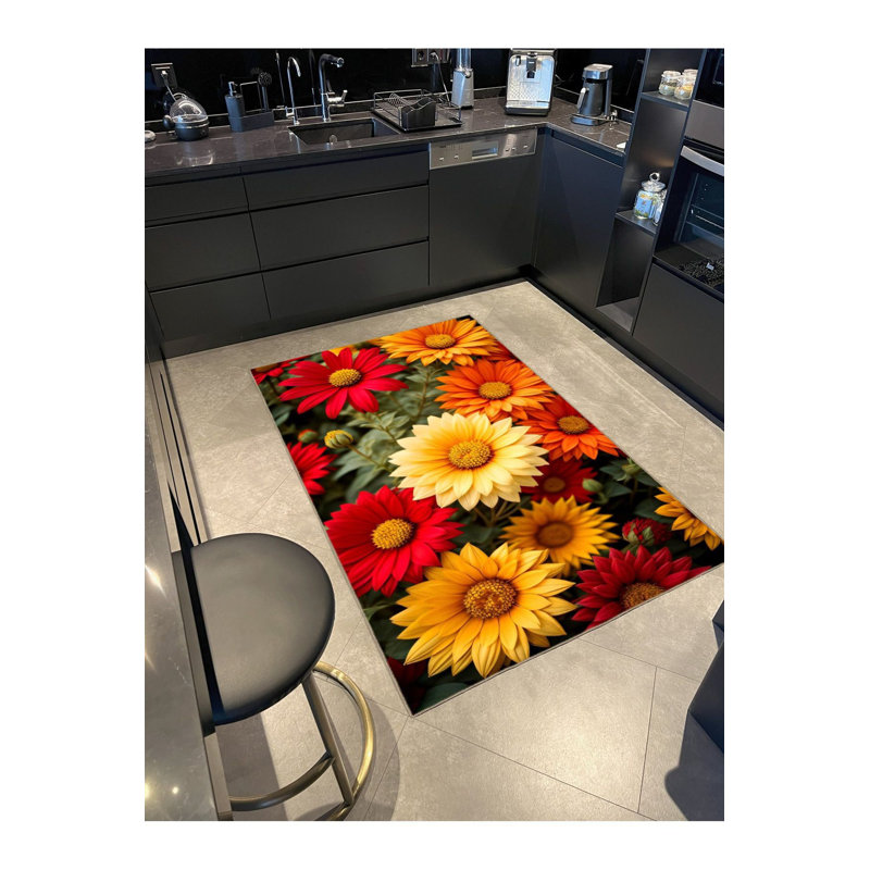 Tapis tissé à motif floral lavable, Sous-tapis rectangulaire 4 pi 7 po x 6 pi 7 po inc