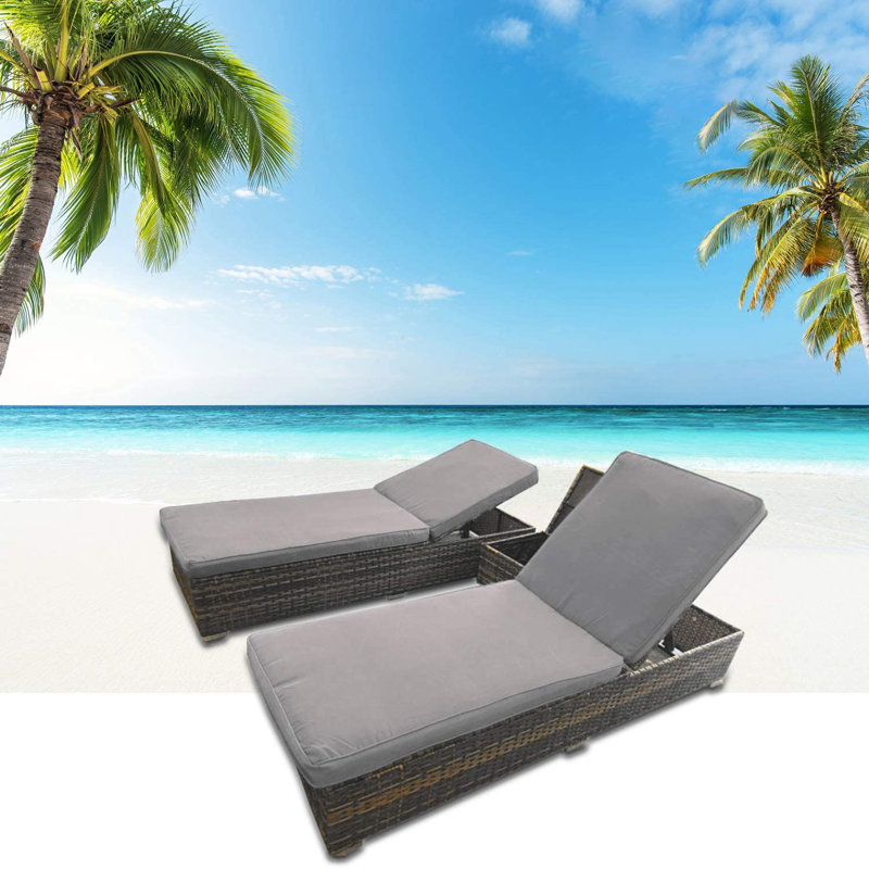 Hoston 193cm Long Reclining Chaise Lounge Set with Cushions and Table