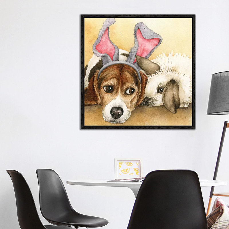 Bunny Friends by Tracy Lizotte - Painting on Canvas, 93.98cm H x 93.98cm W x 3.81cm D, Black Framed