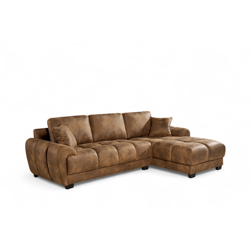 4 Seater Corner Sofa , Brown Microfiber / Microsuede, Right Hand Facing