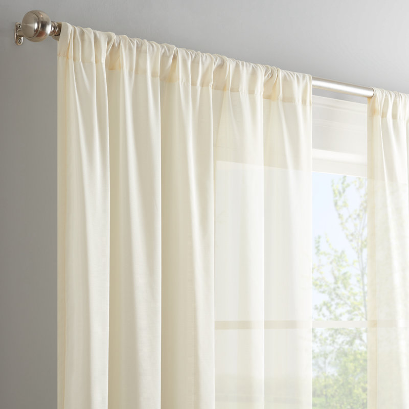 Ivory Sheer Polyester Rod Pocket Ground Length Curtain Panel
