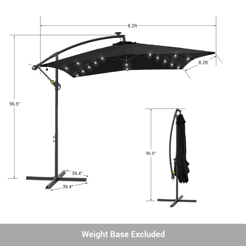 Parasol de patio en porte-à-faux à DEL de 8,2 pi Nadelynn, Noir
