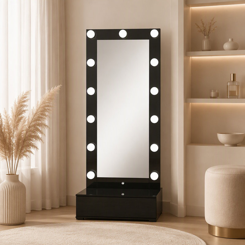 Narrow Tall Mirror with Speaker and Drawer