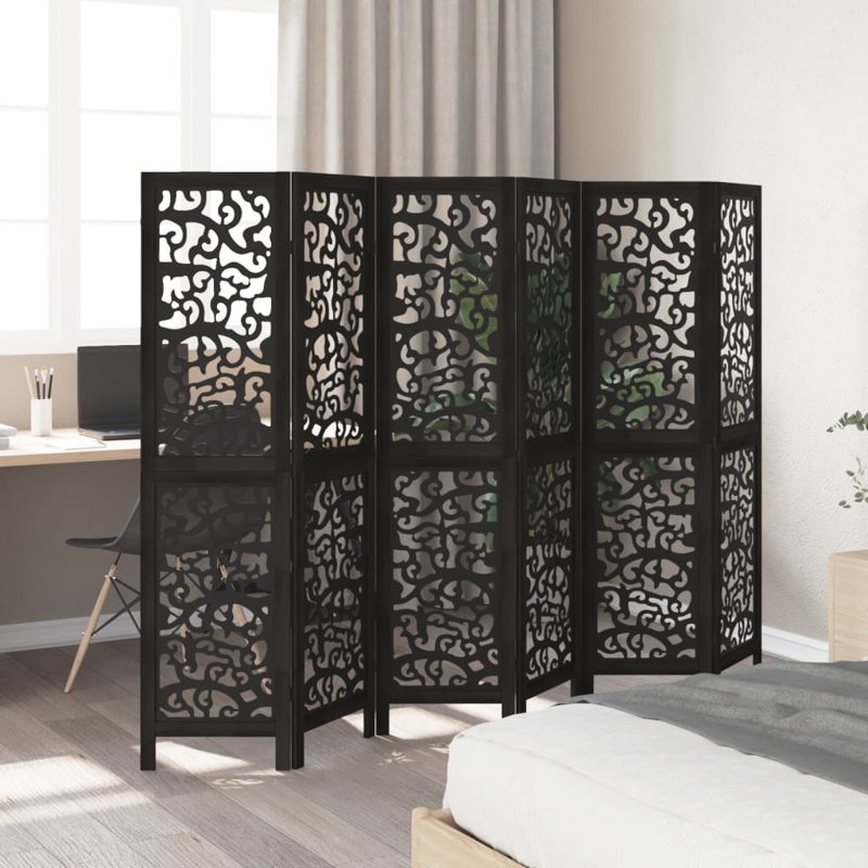 Folding Room Divider, 180cm H x 215cm W x 1.6cm D, 6, Black