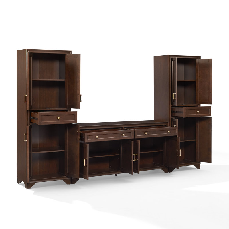 Meuble audio-vidéo 3 pièces Walty, Dark Brown Wood/Brushed Gold
