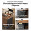 Bureau de réception en L 87 po avec comptoir, comptoir avant moderne avec armoire de rangement, tablettes ouvertes, tiroir verrouillable et plateau à clavier pour bureau, vestibule, caisse (noyer rouge et gris fer - à gauche)