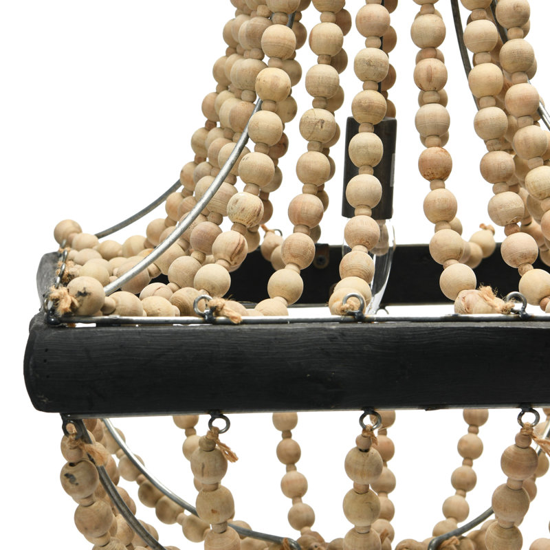 Lustre en perles de bois drapé, Brun clair
