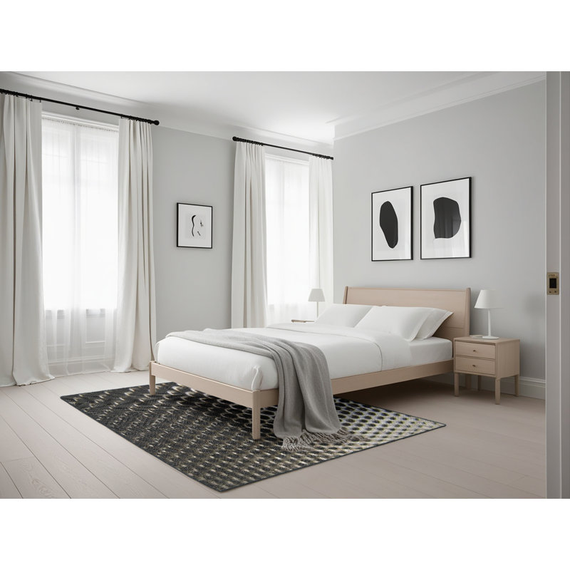 Tapis noir/gris tissé à la machine, Rectangle 5 pi x 7 pi