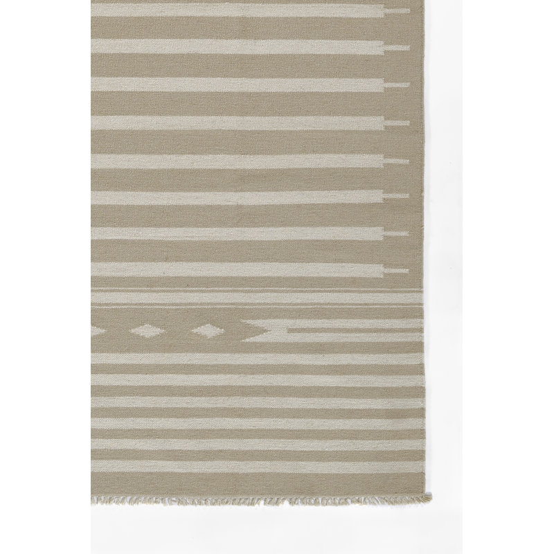 Beige and Off-White Geometric Wool Flat Woven Rug 2' X 3'