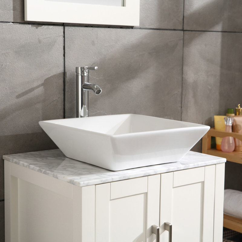 16.5" Square Bathroom Vessel Sink White Porcelain Counter Bowl For Bathroom Vanity