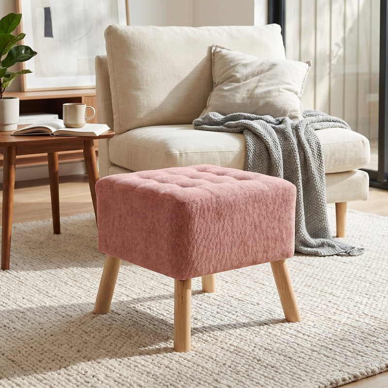 Solid Wood Accent Stool, Pink