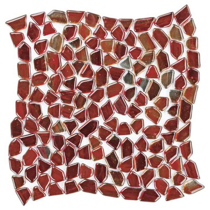 Komorebi 12x12 Pebble Polished Glass Mosaic Tile, Bonfire Red