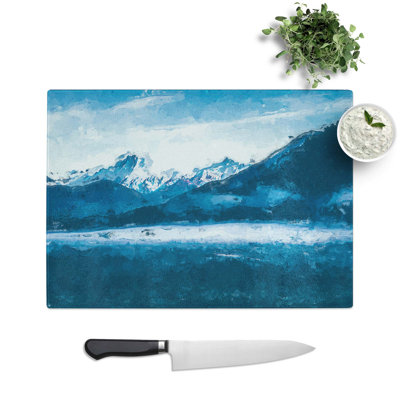 Tempered Glass Snow Covered Mountains Chopping Board