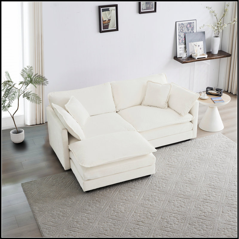 Canapé modulaire en L à deux places avec repose-pieds Chenille, idéal pour les petits espaces de vie et les cinémas maison
